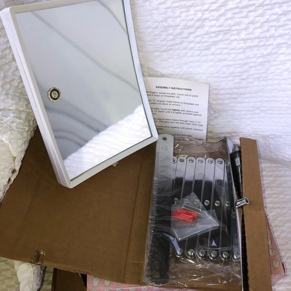 Vintage Mid Century Accordion Wall Mount Pivoting Make up New / Box Mirror 8 X 6